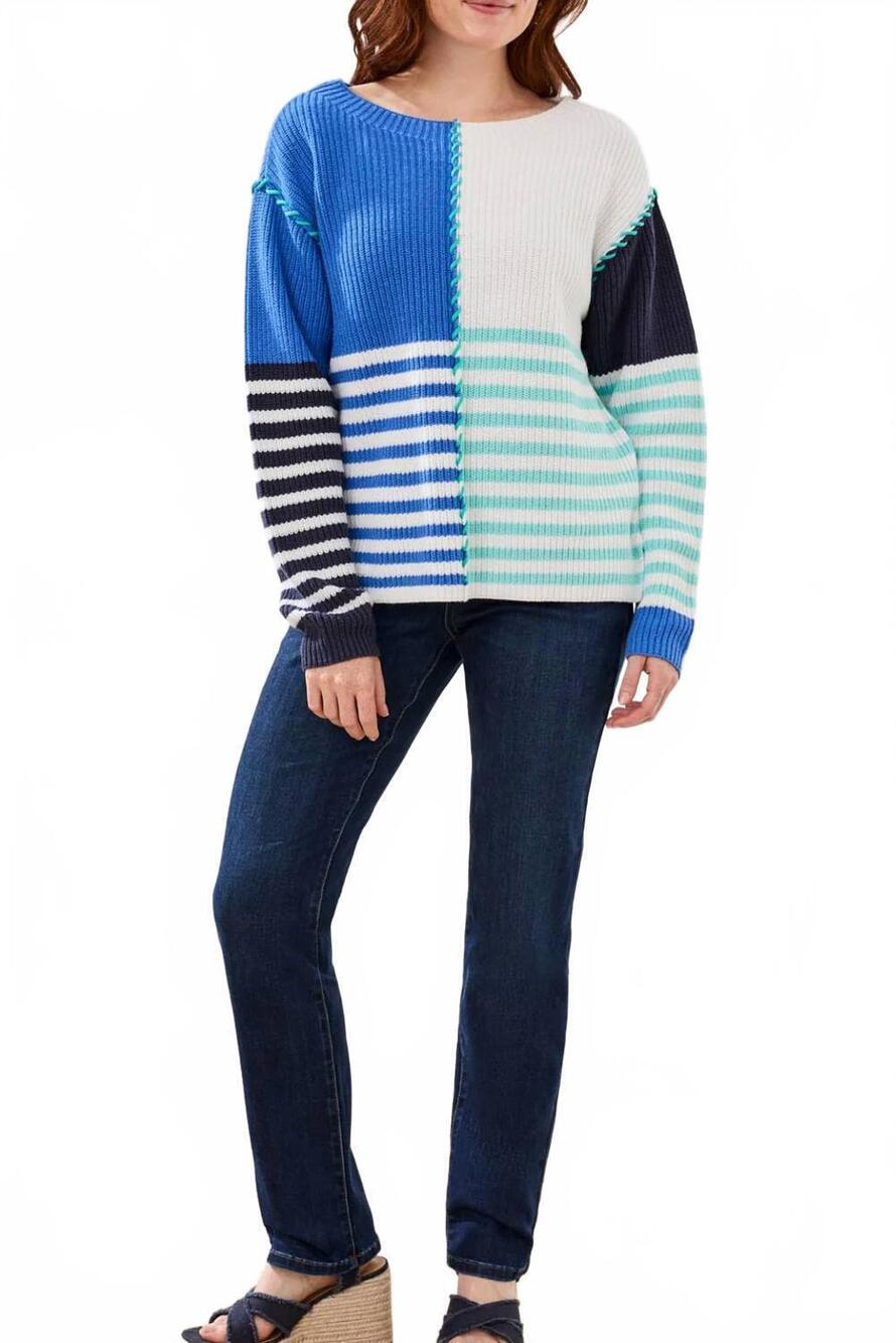NEW TRIBAL multi-stripe color block sweater in seashore